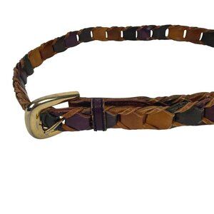 Multicolored Vintage Boho Genuine Leather Braided Belt XL